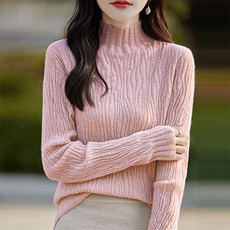 通勤简约半高领内搭打底衫女秋冬肌理感暗纹长袖针织毛衣百搭上衣，女装针织衫/毛衣，佳绒包芯纱店