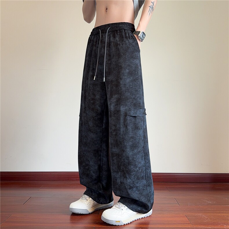 春夏扎染斜切休闲裤直筒凉感透气冰丝裤K2682特P35控68,男装休闲裤,电商A309