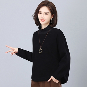 半高领加绒卫衣女2025秋冬新款时尚洋气中年妈妈大码加厚保暖上衣图片