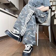 迷彩工装裤男新款酷拽设计感高腰宽松显瘦直筒阔腿裤，男装休闲裤，星座716-2