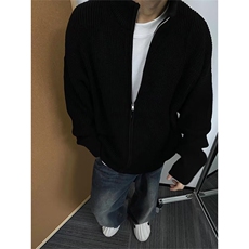 抖音得物保暖立领拉链针织外套秋冬宽松慵懒风纯色毛衣上衣AM02，男装针织衫/毛衣，电商A443