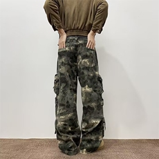 个性口袋迷彩工装休闲裤男女韩版潮流2025秋冬ins长裤K6732-P75，男装工装外套，星座412-3