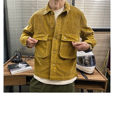 W10479-P60网图现货重磅复古水洗工装口袋灯芯绒衬衫厚长袖外套，男装衬衫，星座1608