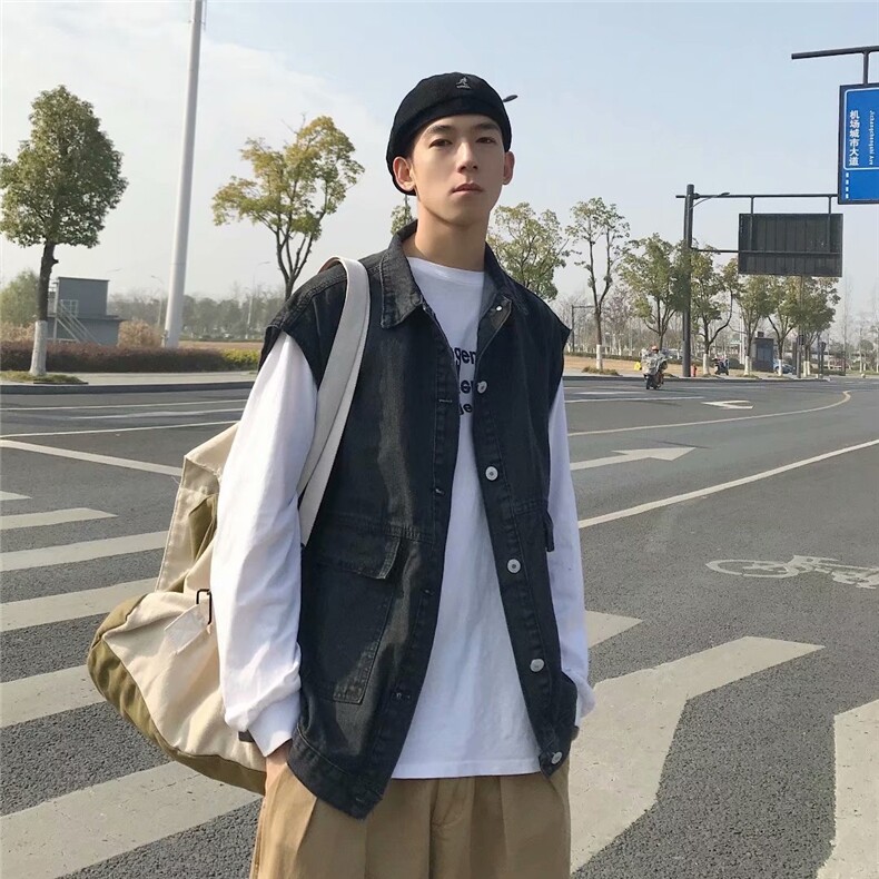 春秋ins工装马甲牛仔外套男夹克港风百搭宽松坎肩褂子W5897X-P31,男装夹克,星座412-3