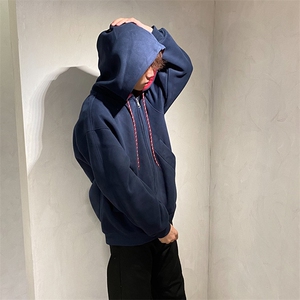 抖音得物二开美式高街重磅结构双层撞色连帽卫衣开衫外套W116图片