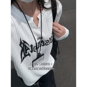 XZ809A/VVV5/特P22/控45 美式V领硅胶印花肌理感百搭长T恤卫衣图片