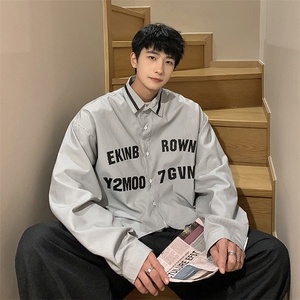 港风条纹长袖衬衫男大码情侣七分袖衬衫男长袖衬衣男CCS8018P45图片