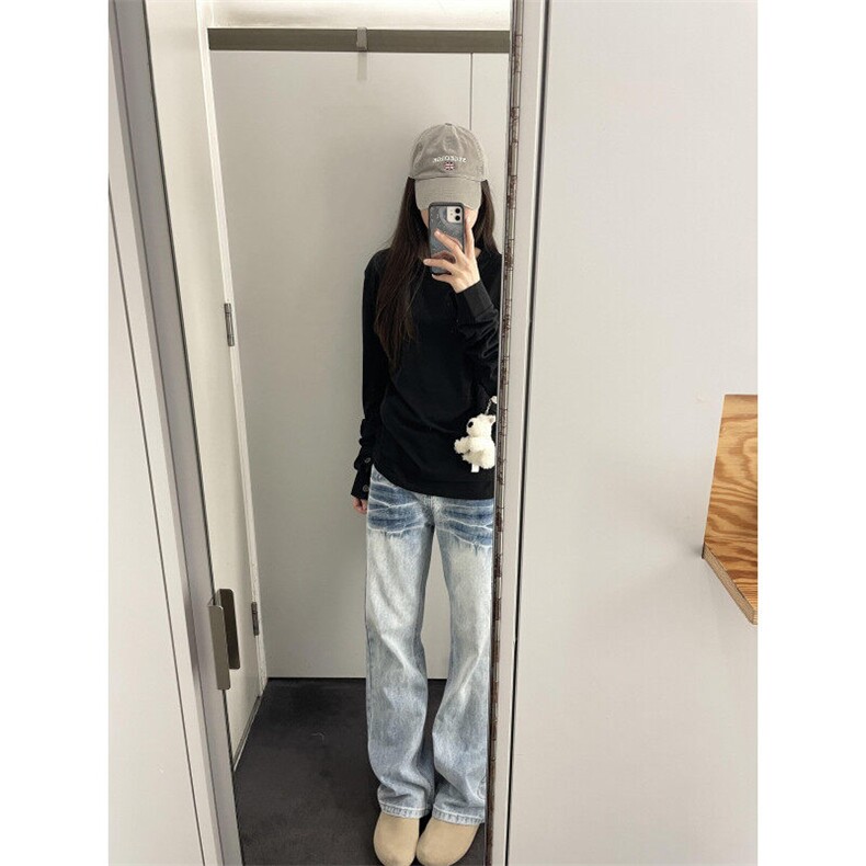 【有货】NZ455CC-特P42 冰蓝闪电纹水洗牛仔裤男女宽松裤子图片