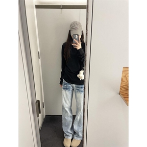 【有货】NZ455CC-特P42 冰蓝闪电纹水洗牛仔裤男女宽松裤子图片