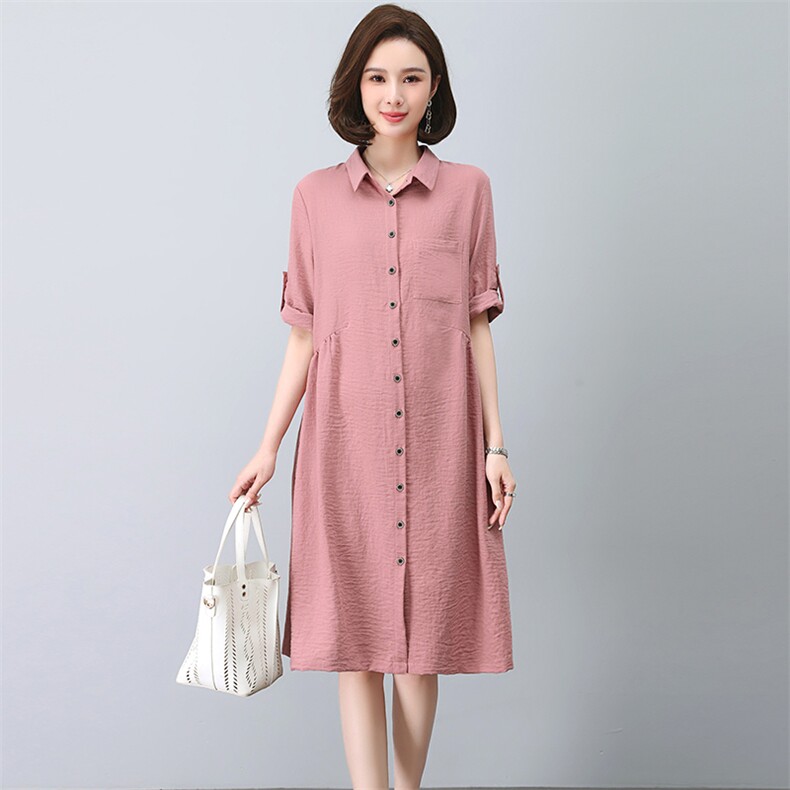 大码连衣裙女2023新款夏季衬衫裙宽松显瘦休闲妈妈气质裙子,女装连衣裙,忆绮罗