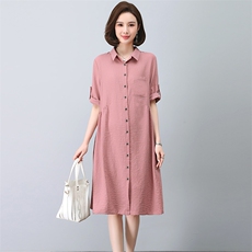 大码连衣裙女2023新款夏季衬衫裙宽松显瘦休闲妈妈气质裙子，女装连衣裙，忆绮罗