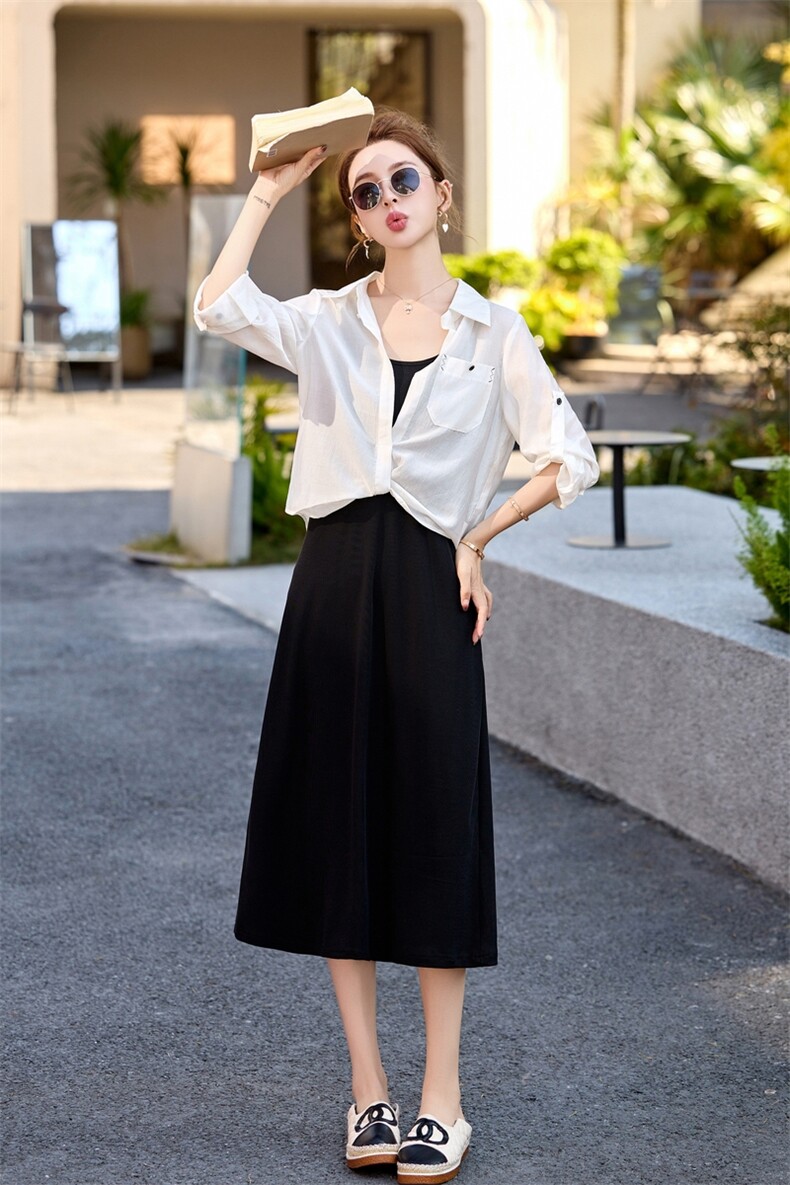 防晒衬衫吊带连衣裙两件套女2025春夏宽松显瘦休闲高级感套装裙,女装套装/套裙,秀美人生