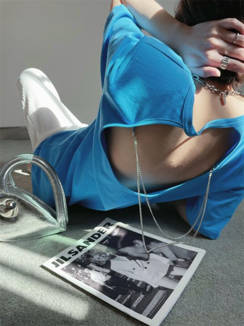 后背链条T恤，女装T恤，YSQ Boomboom