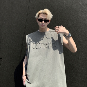 大 250克重磅美式砂洗天丝棉冰丝坎肩背心T恤JF501特P35控55图片