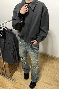 复古美拉德毛呢外套翻领机车夹克 JK738 特P75图片