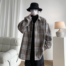 ~新款男士毛呢衬衫长袖宽松格子衬衣休闲夹克外套225-2-cs710-P58，男装夹克，星座225-2