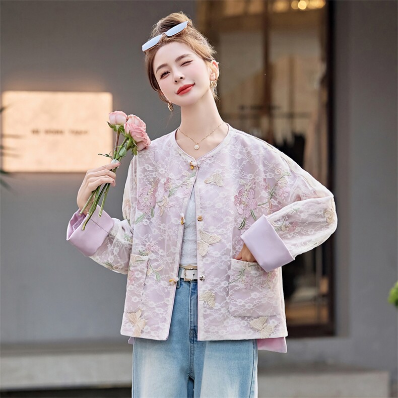 新中式国风短外套女2025年春秋新款高级感小个子复古刺绣提花上衣,女装短外套,靓星雨