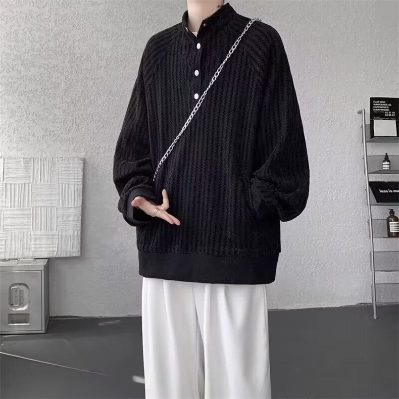 QC3335-P48美式竖条纹立领衬衫男女2025春秋季新款显瘦百搭,男装衬衫,电商B323A
