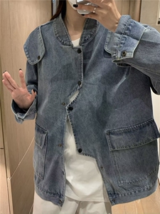 复古排扣秋新款港味牛仔不规则外套 XJ01 P85图片
