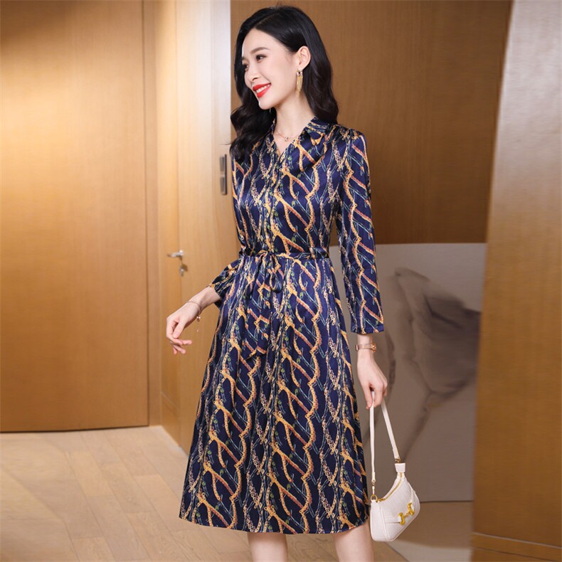 高级感长袖真丝缎面连衣裙女2026新款春夏时尚杭州重磅真丝裙子,女装连衣裙,阿舍尔精品