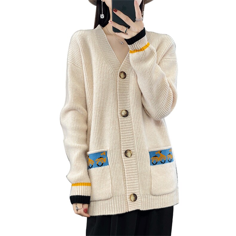 开衫外套女2024秋冬季新款韩版宽松外穿慵懒风中长款羊毛衫,女装羊毛衫,蒙特羊绒
