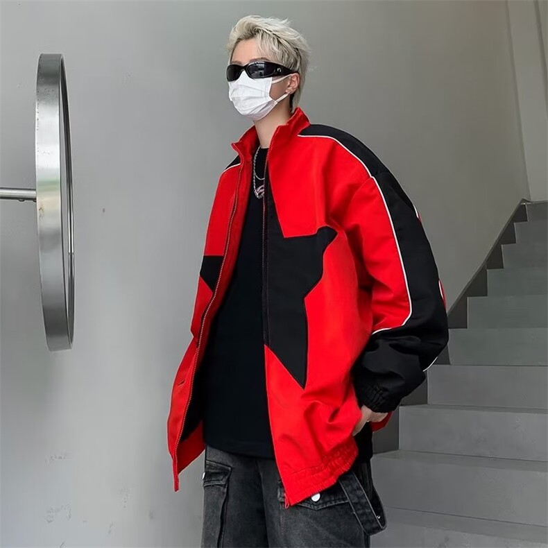 美式小众拼色星星冲锋衣ins男女宽松设计感棒球服WY59-P71,女装职业装,星座1109-3