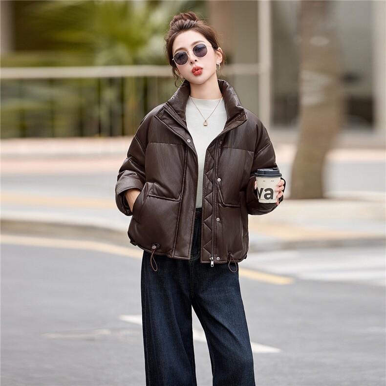 pu皮短款羽绒服女冬季2025新款小个子今年流行款加厚保暖外套立领,女装羽绒服,依万里