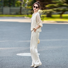 2025春上新复古风重工穿搭一套高级感提花马甲两件套，女装套装/套裙，韩然一族