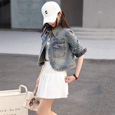 BAO春季新款美式复古短款牛仔外套水洗设计感宽松百搭夹克上衣女，女装牛仔外套，跑量工厂店