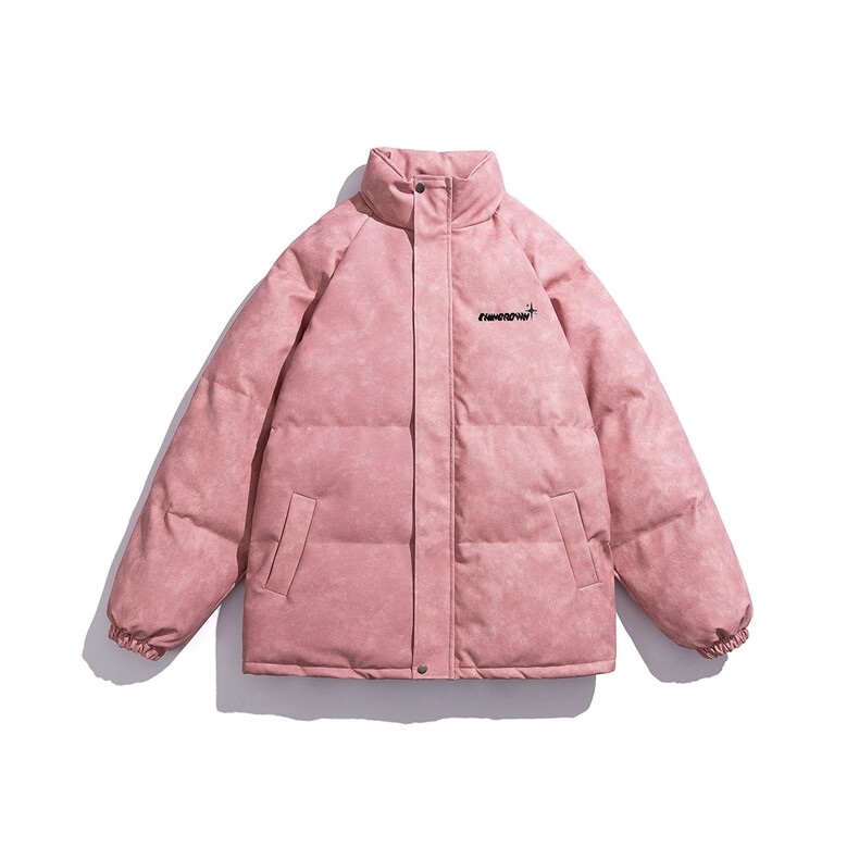 白底立领PU皮复古做旧印花字母图案设计棉衣男MY77719P130控178，男装棉衣，星座226-1