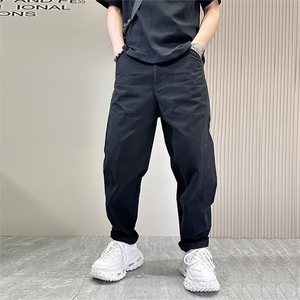 男士休闲裤春秋冬季设计感高腰纯色弯刀裤痞帅百搭直筒宽松长裤子图片
