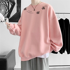 已注册/400高克重华棉秋冬港风圆领宽松卫衣男WY00284/P35加绒P45，男装卫衣，电商B316