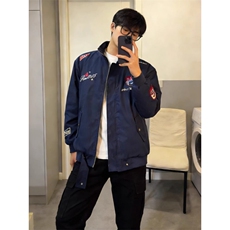 徽章刺绣防风立领潮牌短款夹克机车服，男装夹克，四季星座505