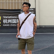 抖音得物高品质二开冰感爽滑280克双纱纯棉纯色坎肩无袖T恤背心，男装T恤，电商A486-1