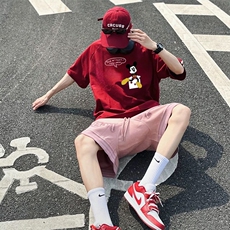 抖音得物高品质二开240克宽松纯棉美式潮牌三条杠织带短袖T恤，男装T恤，电商A486