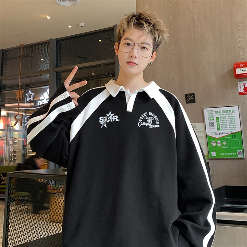 秋季新款华棉POLO领条纹卫衣套头长袖上衣WP2407-P50控78抖音控88,男装Polo衫,电商B370
