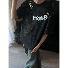 抖音得物供货240克美式复古扎染满天星亮片中性风短袖T恤AT2701，男装T恤，电商A443