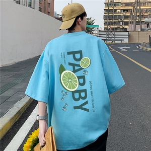 短袖男夏季纯棉重磅圆领t恤潮牌潮流2025新款宽松美式高街上衣服图片