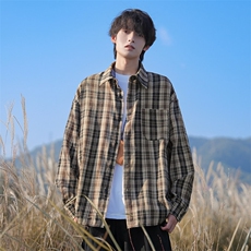 2026春季新款撞色格子宽松长袖衬衫外套男C6373特P30建议零售价78，男装衬衫，电商A001-1