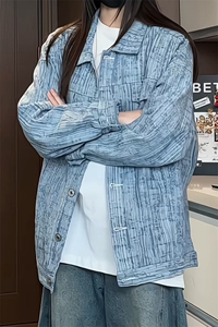 JK6017/P75春装港风洗水宽松牛仔外套夹克男女大码上衣图片