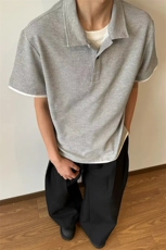 夏季新款港风日系假两件POLO领短袖T恤男insXZ213-TX21-P35控58，男装T恤，星座213