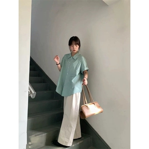 TC516-P45短袖衬衣2026新款男女纯色衬衫设计感宽松开衫图片