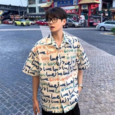 网图现货跑量美式宽松潮流高街痞帅满印短袖衬衫CS363/P25，男装T恤，星座205-3