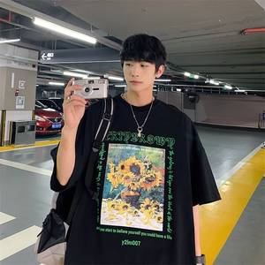 1港风休闲运动情侣大码中性潮短袖T恤男DT7707P25控38图片