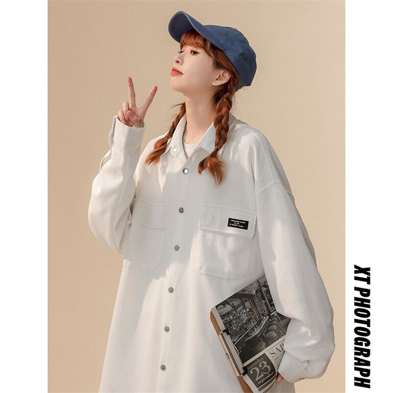 1中性风华夫格工装大码M-5XL情侣衬衣女长袖衬衫男CS7754P45控68，男装衬衫，星座226-2