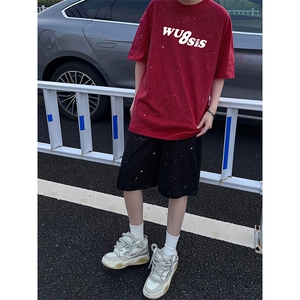 可48小时发货支持抖音得物来样二开 美式满天星亮片短袖T恤MTX719图片