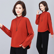 半高领加绒卫衣女2025秋冬新款时尚洋气中年妈妈大码加厚保暖上衣，女装卫衣/绒衫，璐依舞