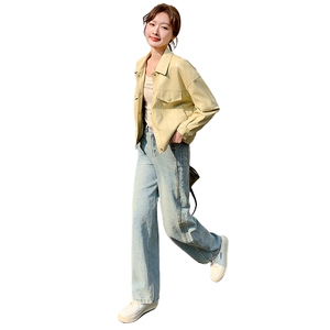 减龄黄色工装PU皮衣外套女2025春秋季新款炸街机车风显瘦夹克上衣图片