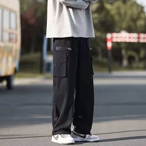 痞帅多口袋工装裤男春夏季日系潮流直筒宽松休闲裤小众拉链拖地裤图片