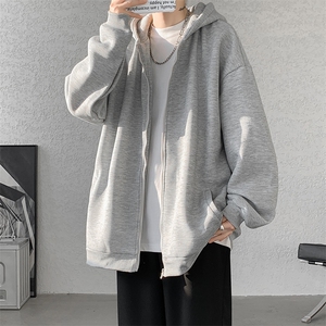 5XL-M潮流大码卫衣男休闲宽松情侣开衫连帽纯色卫衣外套WY07P38图片